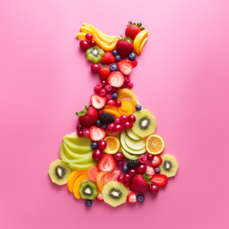 A group of fresh fruits in a the shape of a dress. Healthy eating and diet conceptの素材