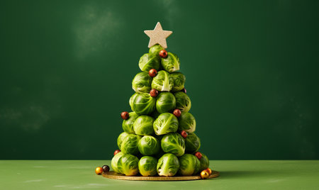 A pile of festive brussels sprouts in the shape of a christmas treeの素材