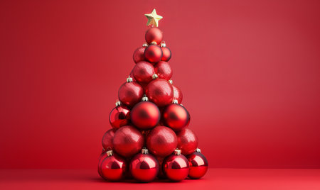 Christmas bauble tree decorations stacked into a festive christmas tree shapeの素材
