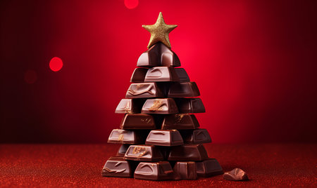 A christmas tree shape made from delicious chocolate pieces. Festive treatの素材