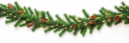 Festive Christmas holiday garland made from Christmas tree branch and decorationsの素材
