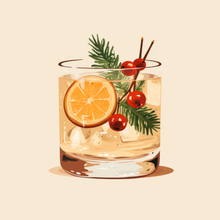 Christmas classic cocktails. Mid century illustration style. Drinks with festive garnishの素材