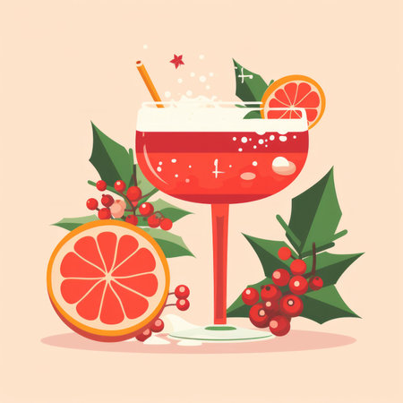 Vintage Christmas classic cocktail festive drink illustrationの素材