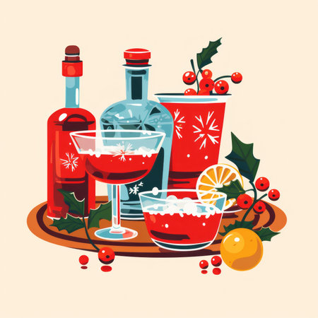 Vintage Christmas classic cocktail festive drink illustrationの素材