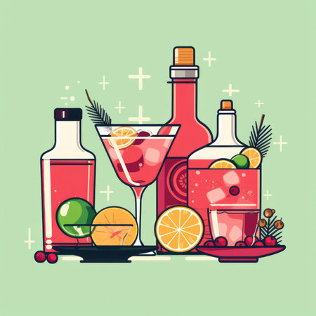 Vintage Christmas classic cocktail festive drink illustrationの素材