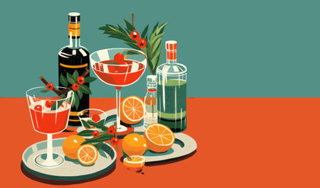 Vintage Christmas classic cocktail festive drink illustrationの素材