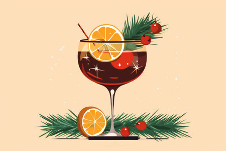 Vintage Christmas classic cocktail festive drink illustrationの素材