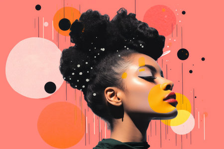 Modern abstract portrait of a beautiful black womanの素材