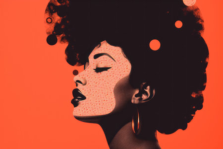 Modern abstract portrait of a beautiful black womanの素材