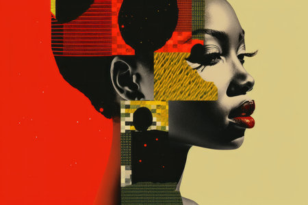 Black history month abstract portrait of a beautiful black woman, graphic shapes pan african colorsの素材