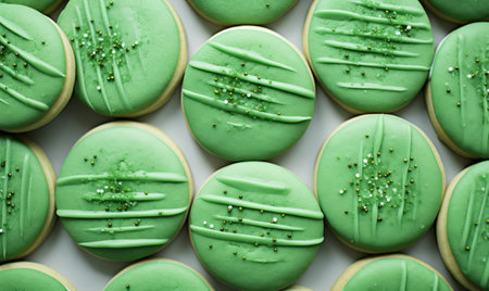 St Patricks day cookies decorated with green icingの素材