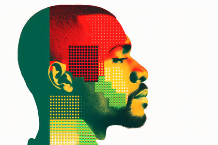 Black history month abstract portrait of a black man, graphic shapes pan african colorsの素材