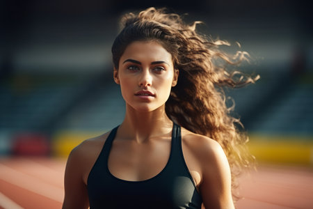 A female athlete is focused and concentrating on the race aheadの素材