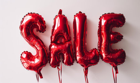 Red Sale helium foil balloon banner. Shopping promotion and discountの素材