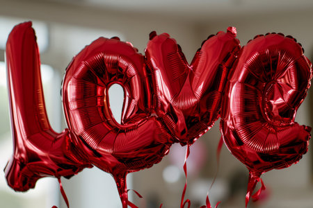 Red Love foil helium balloon to celebrate Valentines dayの素材