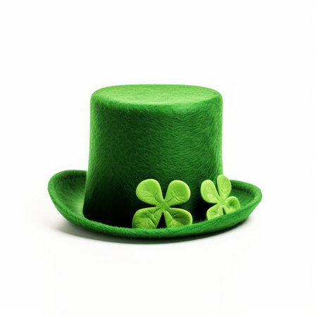a st patricks day traditional green leprechaun hat isolated on a white backgroundの素材