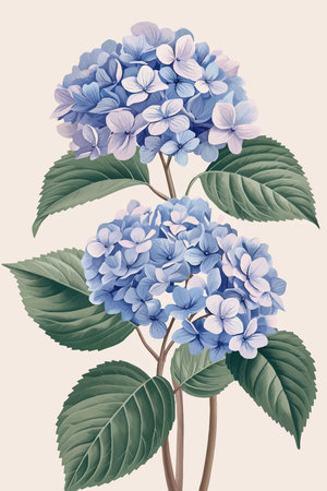Hydrangea single stem vintage floral botanical flower printの素材