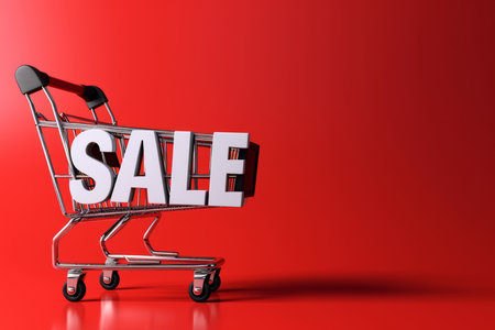 Retail shopping cart with a sale sign. Sales promotion bannerの素材