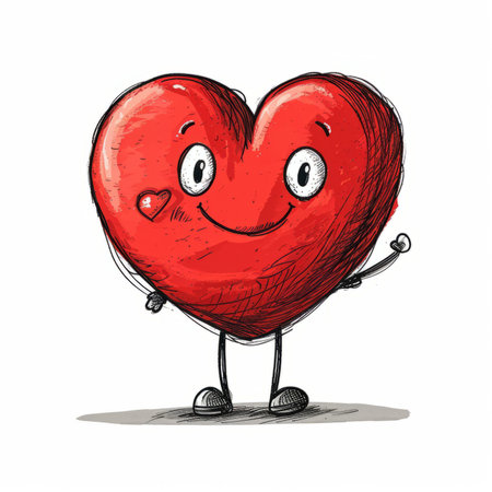 cute hand drawn valentine love heart cartoon characterの素材