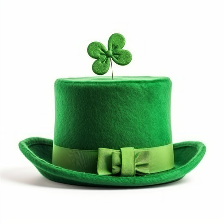 a st patricks day traditional green leprechaun hat isolated on a white backgroundの素材