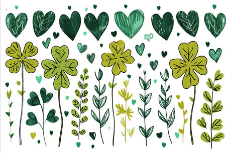 Hand drawn watercolor shamrock four leaf clover collectionの素材