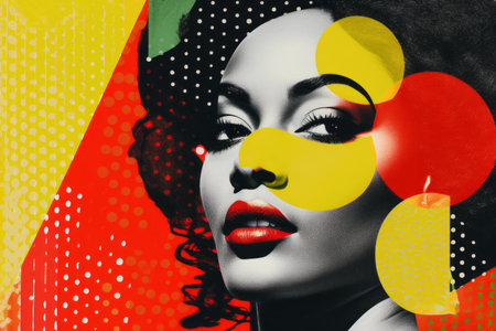 Black history month abstract portrait of a beautiful black woman, graphic shapes pan african colorsの素材