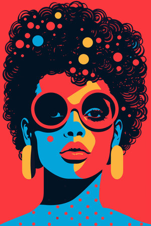 Abstract colorful funky graphic design portrait of a Black womanの素材