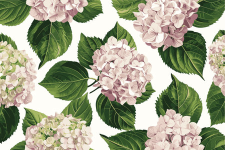 Hydrangea flower background. Floral botanical pattern for decorative designsの素材