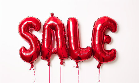 Red Sale helium foil balloon banner. Shopping promotion and discountの素材