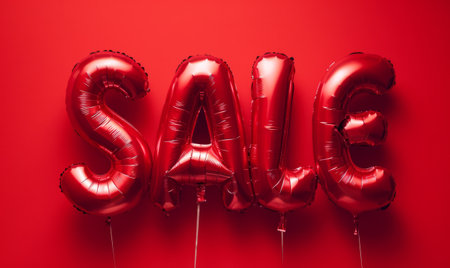 Red Sale helium foil balloon banner. Shopping promotion and discountの素材