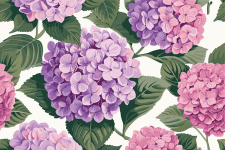 Hydrangea flower background. Floral botanical pattern for decorative designsの素材