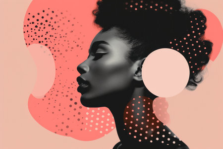 Graphic design portrait of a fashionable black woman. Creative abstract lifestyle portraitの素材