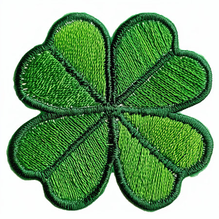 A green four leaf clover embroidered patch badge for st Patricks dayの素材