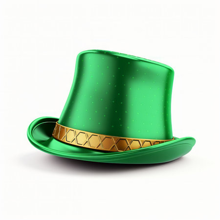 a st patricks day traditional green leprechaun hat isolated on a white backgroundの素材