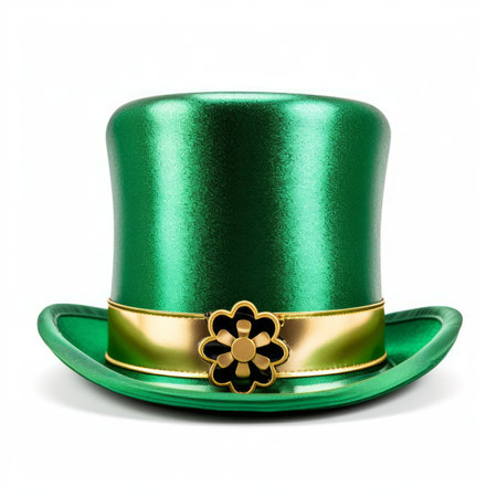 a st patricks day traditional green leprechaun hat isolated on a white backgroundの素材