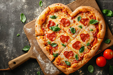 Valentines day heart shaped pizza. Romantic mealの素材