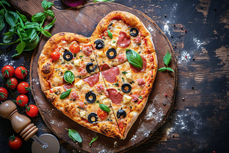 Valentines day heart shaped pizza. Romantic mealの素材
