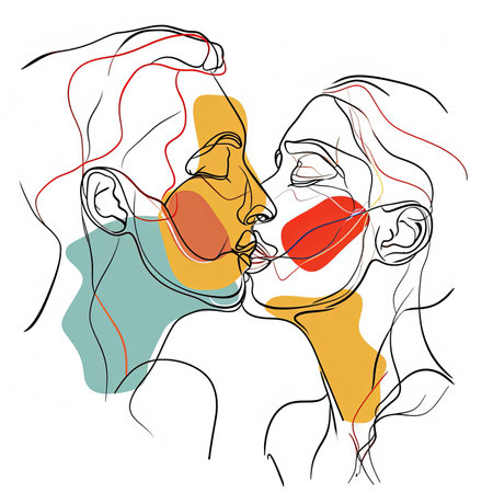 Simple abstract line drawing illustration of a couple kissingの素材