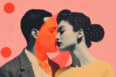 a vintage style illustration of a romantic couple in love. Valentines conceptの素材