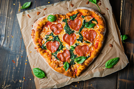 Valentines day heart shaped pizza. Romantic mealの素材