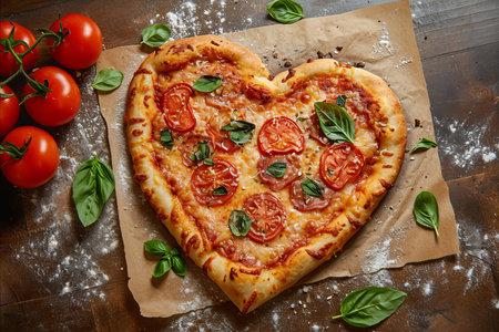 Valentines day heart shaped pizza. Romantic mealの素材