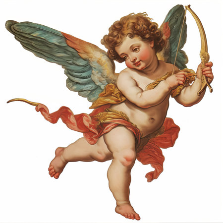 Valentine cute cupid cherub. Vintage style illustrationの素材