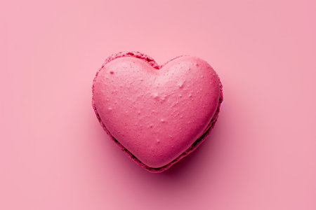 Pink heart shaped macarons on a pastel ink background. Valentines day tasty treatsの素材