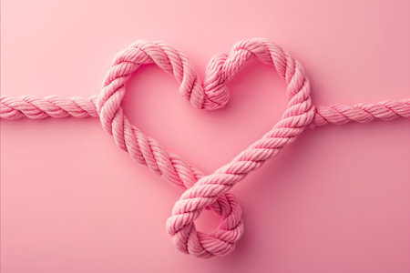 tied knot in the shape of a heart on a pink backgroundの素材