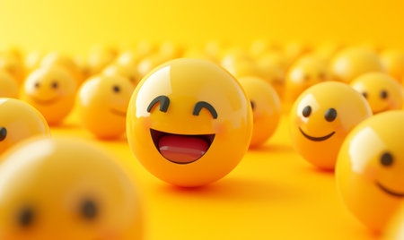 cute happy emoji social media character. Online chat reaction symbolの素材