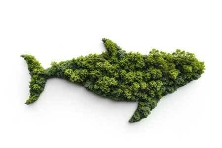 overhead view of a forest of trees in the shape of an whale, isolated against a white backgroundの素材