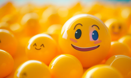 cute happy emoji social media character. Online chat reaction symbolの素材