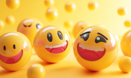 cute happy emoji social media character. Online chat reaction symbolの素材