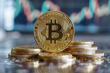 A gold bitcoin crypto currency coin. Blockchain technologyの素材