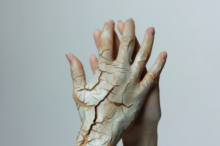 A womans hands with cracked dry skin. Health and beauty skincareの素材